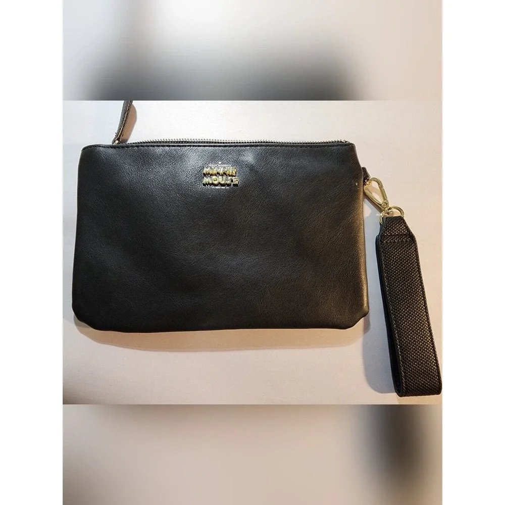 Disney Clutch Minnie Mouse Black Wristlet Clutch with Gold Bow